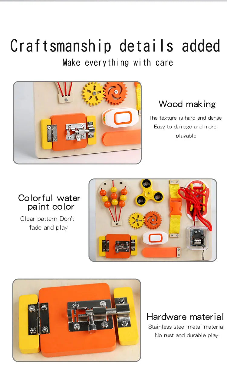 Hot Air Balloon Busy Board Wooden Sensory Toy With Gear Lock & Pull Rope Cognitive Activity Panel | Fine Motor Skills Training