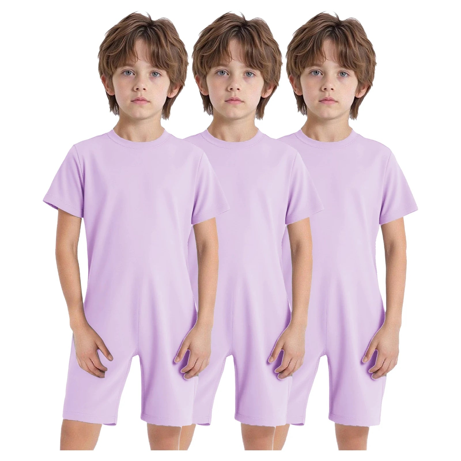 Children Boys Girls 3Pcs Set Autism Special Needs Adaptive Clothing Short Sleeve Back Zipper Anti-strip Solid Color Bodysuit