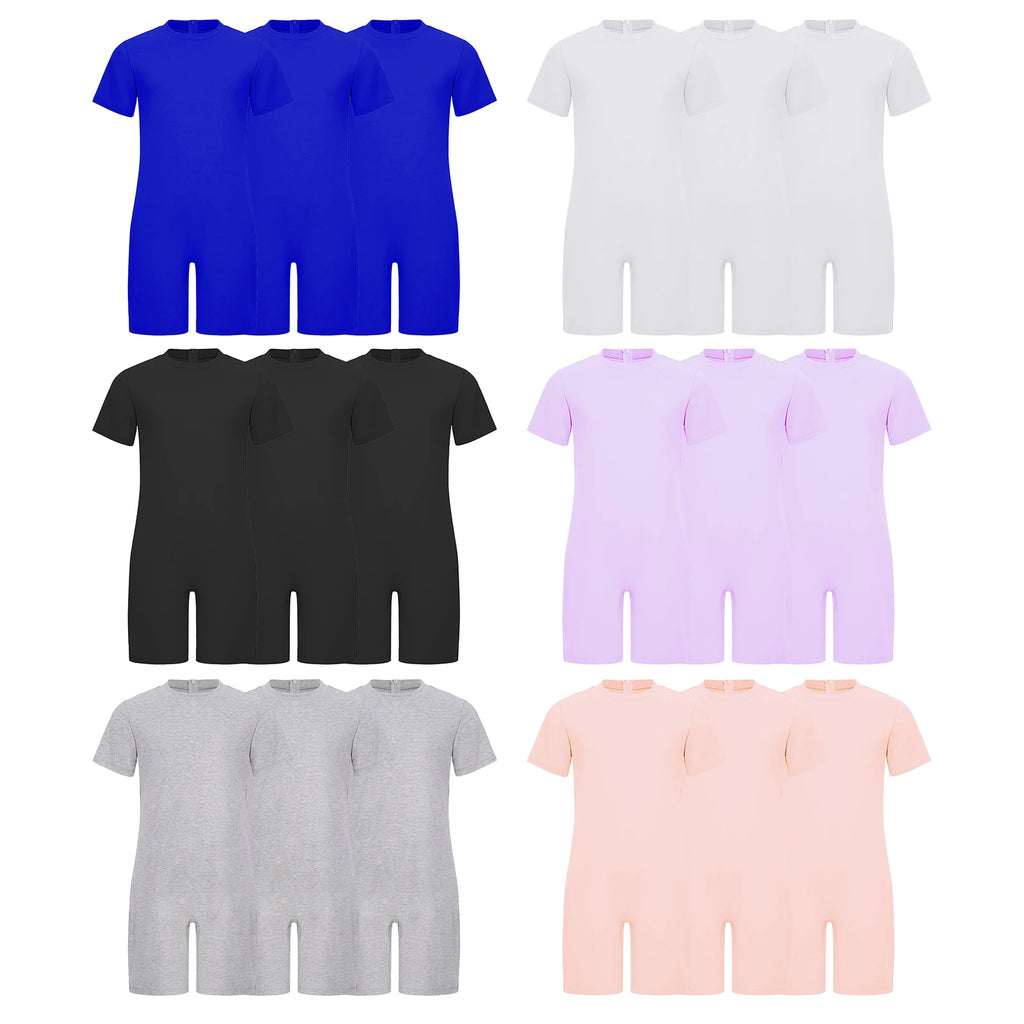 Children Boys Girls 3Pcs Set Autism Special Needs Adaptive Clothing Short Sleeve Back Zipper Anti-strip Solid Color Bodysuit