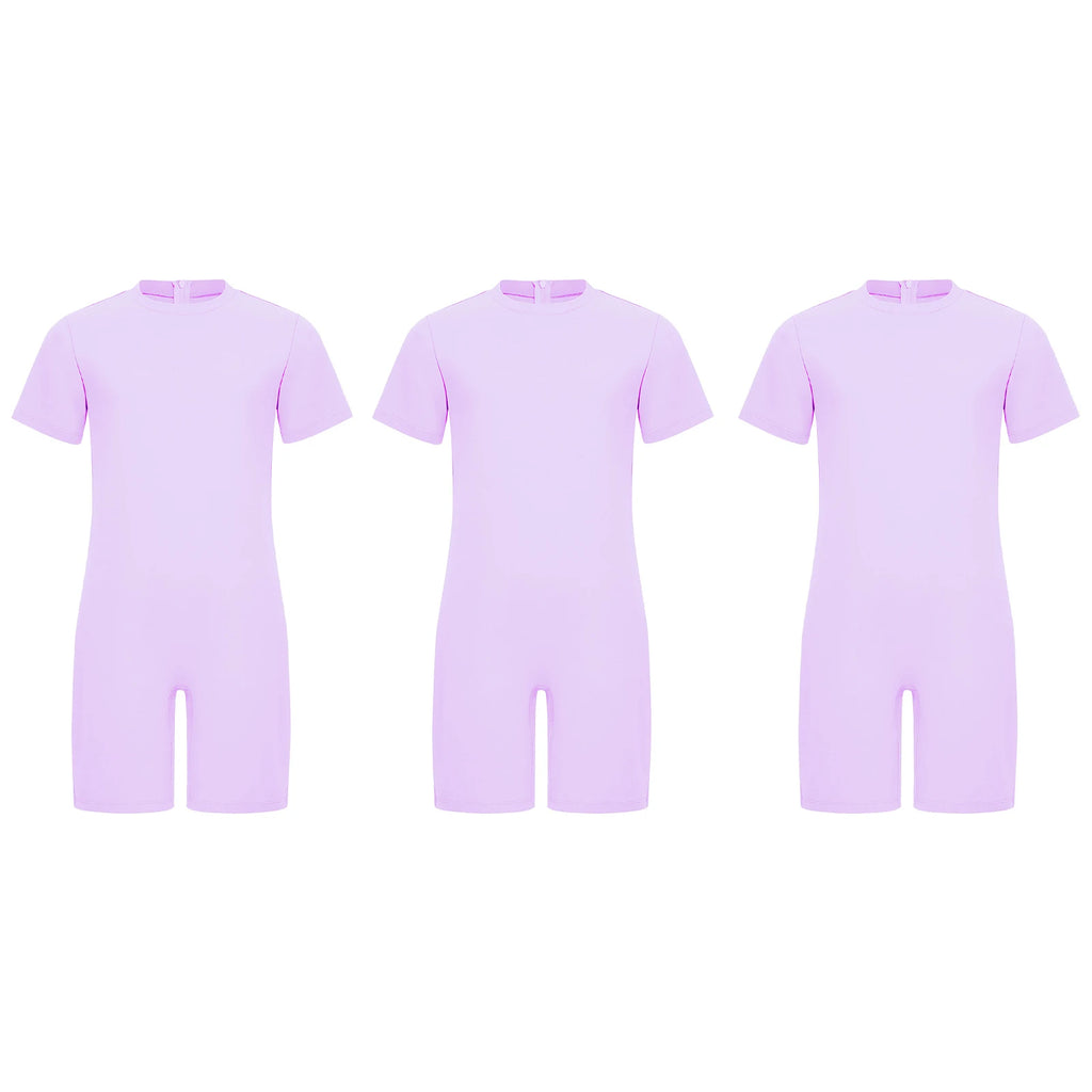 Children Boys Girls 3Pcs Set Autism Special Needs Adaptive Clothing Short Sleeve Back Zipper Anti-strip Solid Color Bodysuit