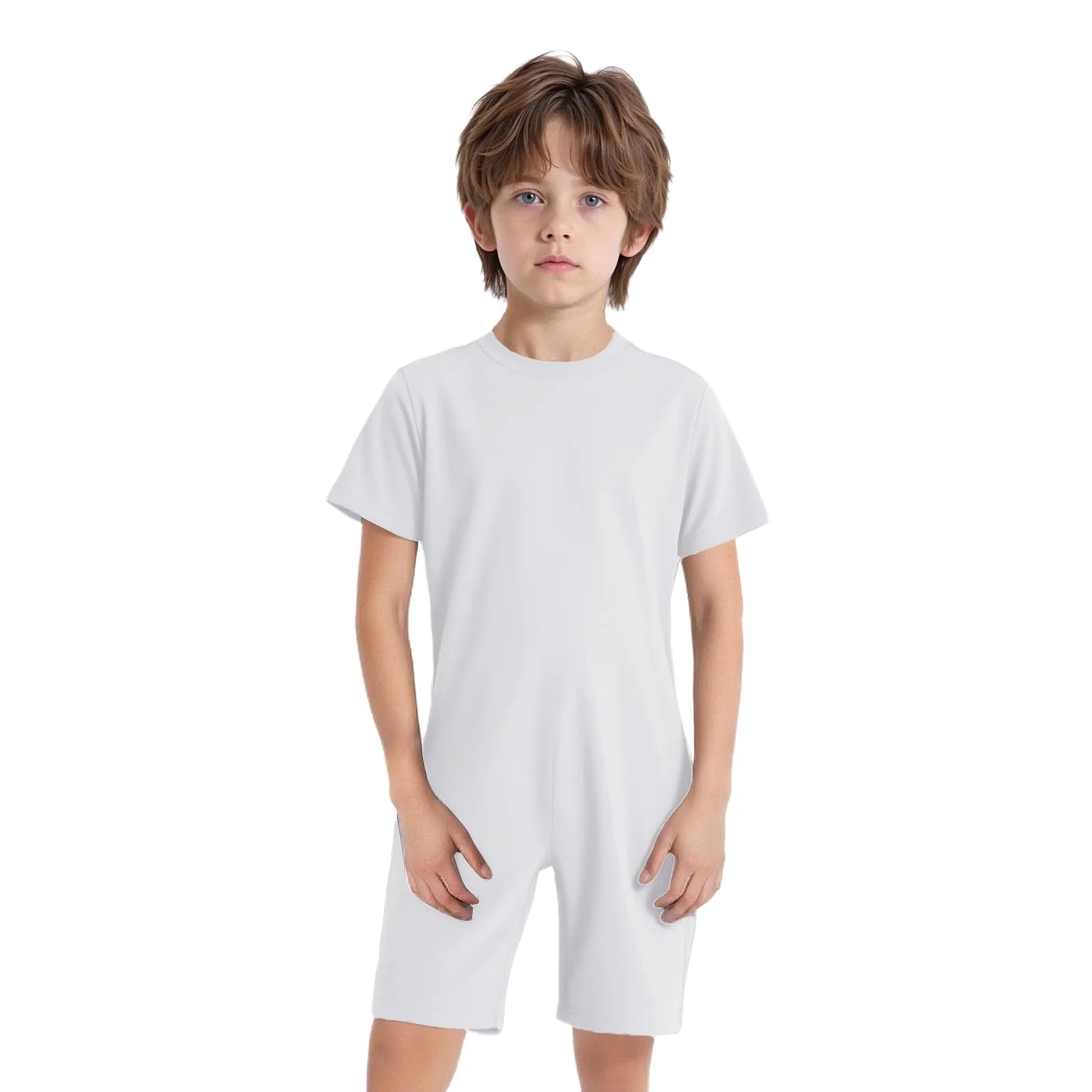Children Boys Girls 3Pcs Set Autism Special Needs Adaptive Clothing Short Sleeve Back Zipper Anti-strip Solid Color Bodysuit