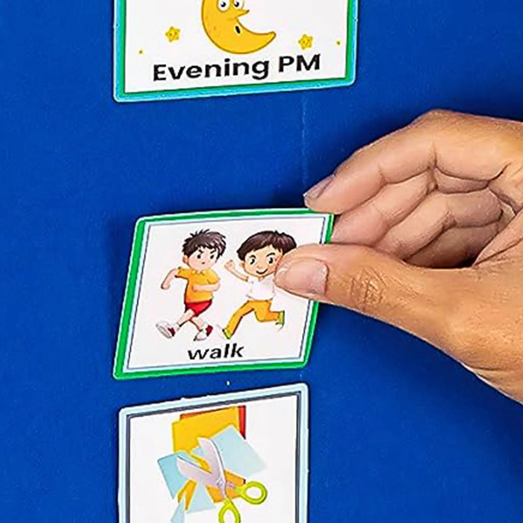 Standing Foldable Visual Schedule Chart for Kids Home School Wall Hanging with 72 Preprinted Cards 12 Star Cards Dry Erase Pen