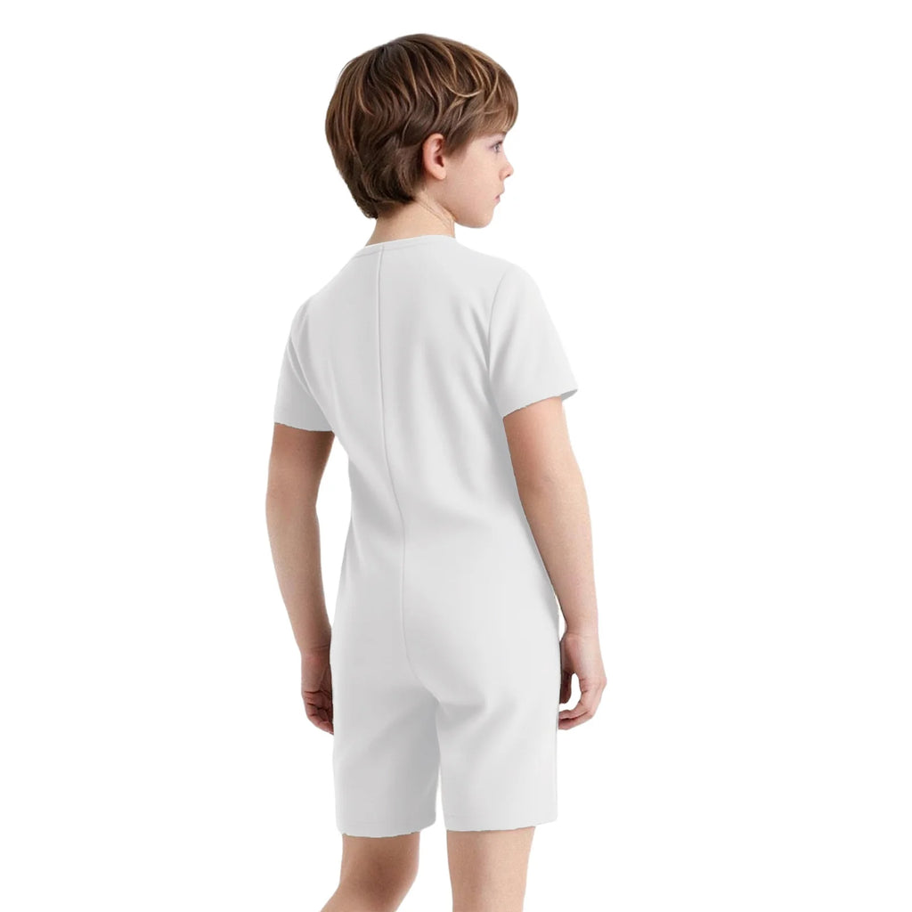 Children Boys Girls 3Pcs Set Autism Special Needs Adaptive Clothing Short Sleeve Back Zipper Anti-strip Solid Color Bodysuit