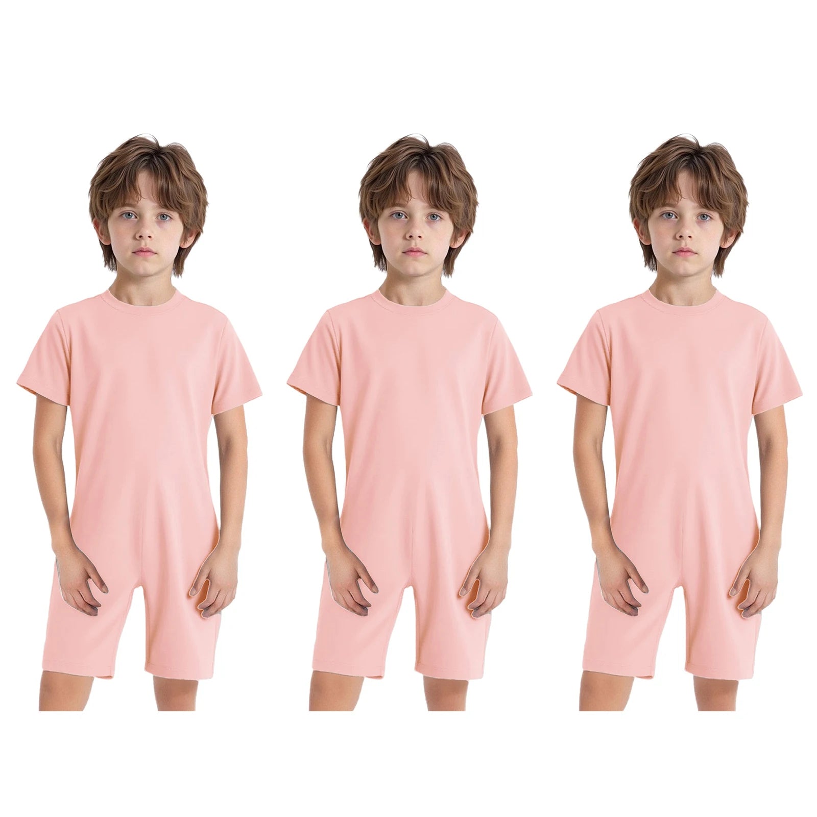 Children Boys Girls 3Pcs Set Autism Special Needs Adaptive Clothing Short Sleeve Back Zipper Anti-strip Solid Color Bodysuit