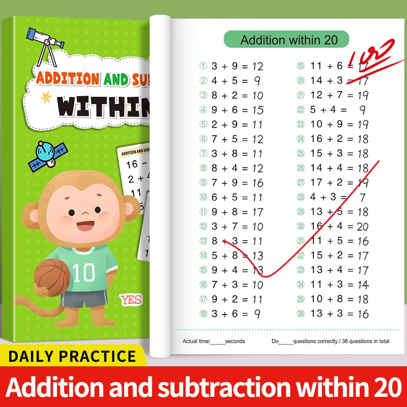 Children's Math Exercise Book, Math Improvement Tool: Addition and Subtraction Within 100, Ideal Math Education Workbook, Back-To-School Gift.