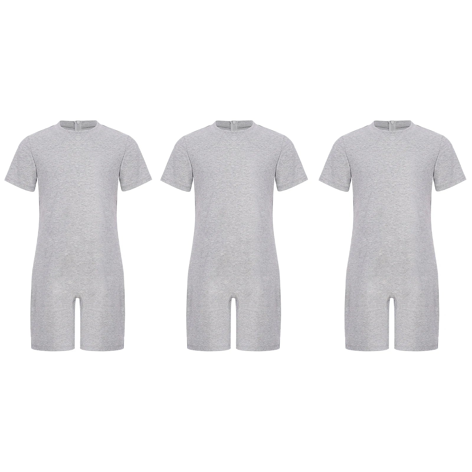 Children Boys Girls 3Pcs Set Autism Special Needs Adaptive Clothing Short Sleeve Back Zipper Anti-strip Solid Color Bodysuit
