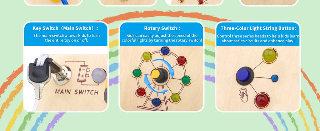 Montessori Busy Board With Switch Control Wooden Toddler Toys Sensory Travel Activities Toys For Kids Puzzle Early Learning Toys