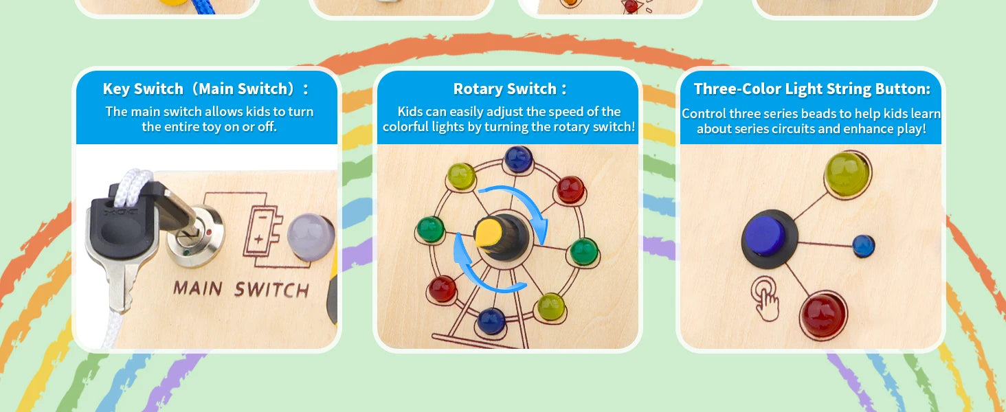 Montessori Busy Board With Switch Control Wooden Toddler Toys Sensory Travel Activities Toys For Kids Puzzle Early Learning Toys
