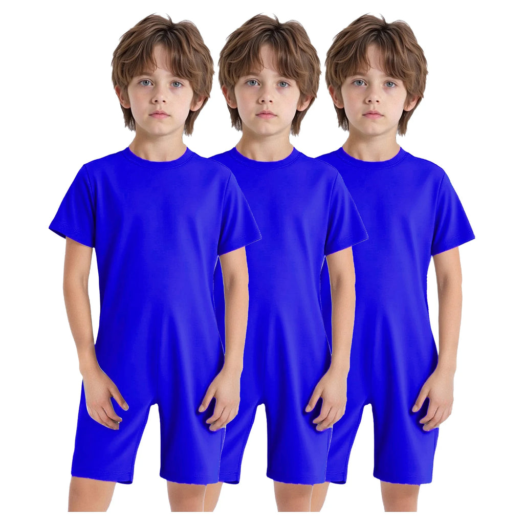 Children Boys Girls 3Pcs Set Autism Special Needs Adaptive Clothing Short Sleeve Back Zipper Anti-strip Solid Color Bodysuit