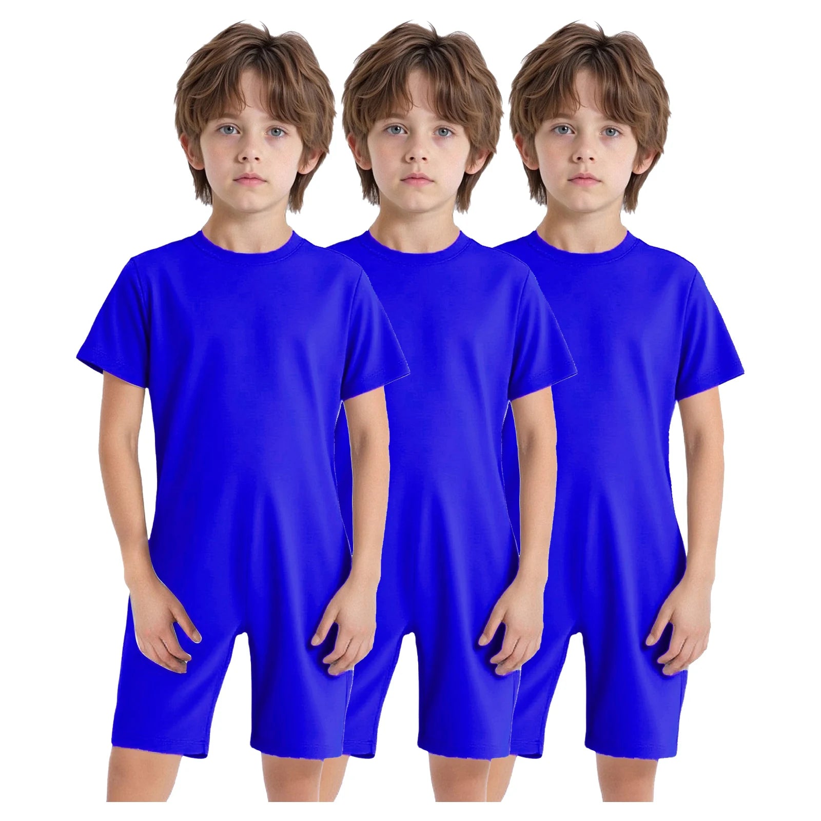 Children Boys Girls 3Pcs Set Autism Special Needs Adaptive Clothing Short Sleeve Back Zipper Anti-strip Solid Color Bodysuit