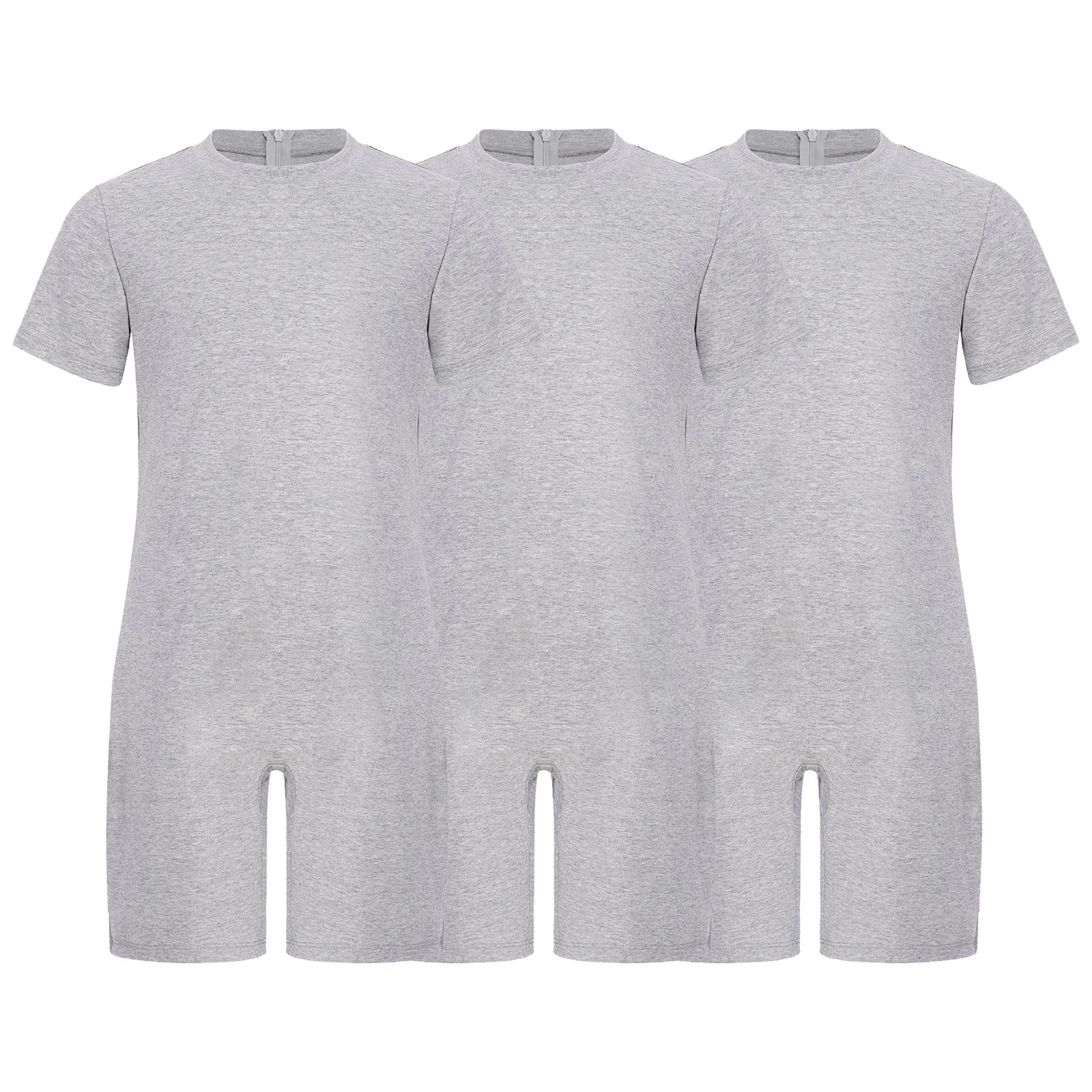 Children Boys Girls 3Pcs Set Autism Special Needs Adaptive Clothing Short Sleeve Back Zipper Anti-strip Solid Color Bodysuit