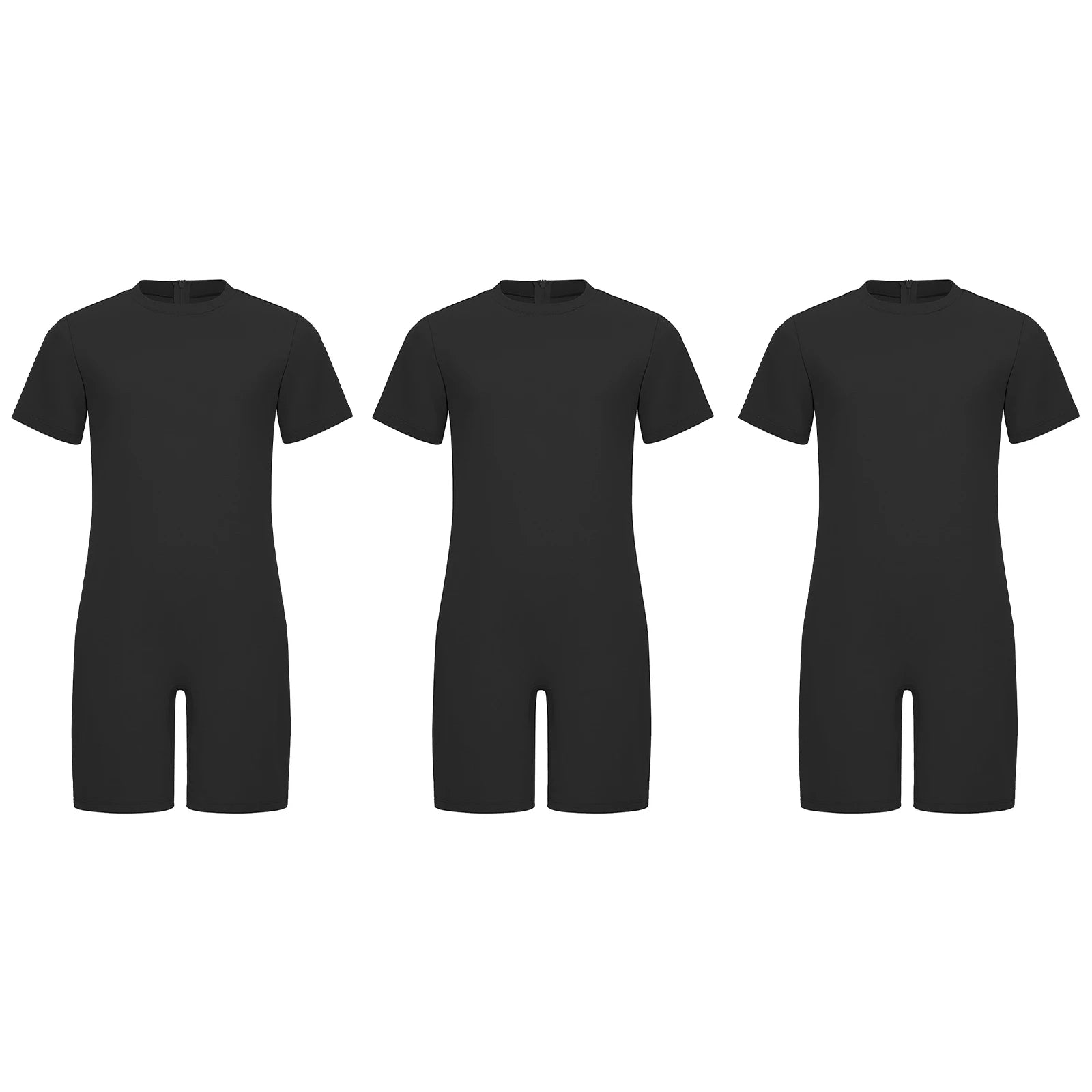 Children Boys Girls 3Pcs Set Autism Special Needs Adaptive Clothing Short Sleeve Back Zipper Anti-strip Solid Color Bodysuit