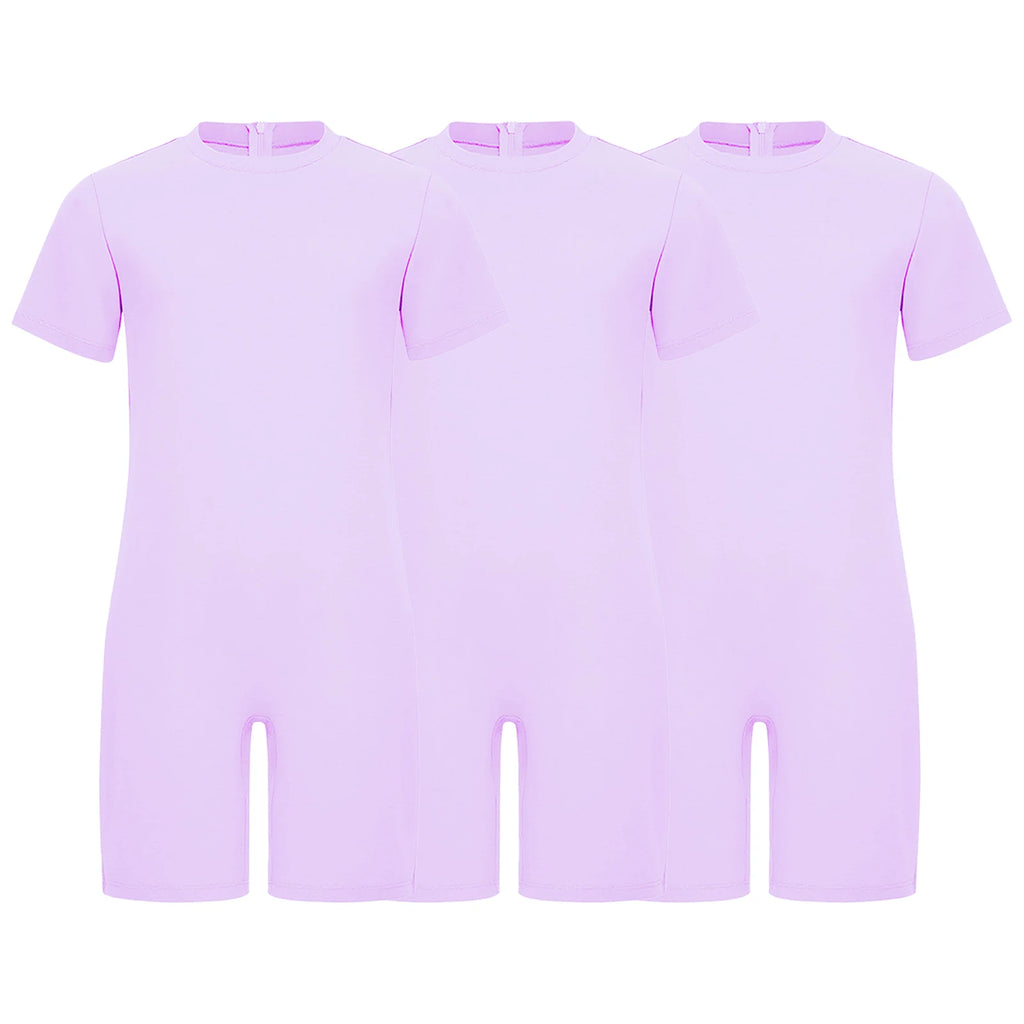 Children Boys Girls 3Pcs Set Autism Special Needs Adaptive Clothing Short Sleeve Back Zipper Anti-strip Solid Color Bodysuit