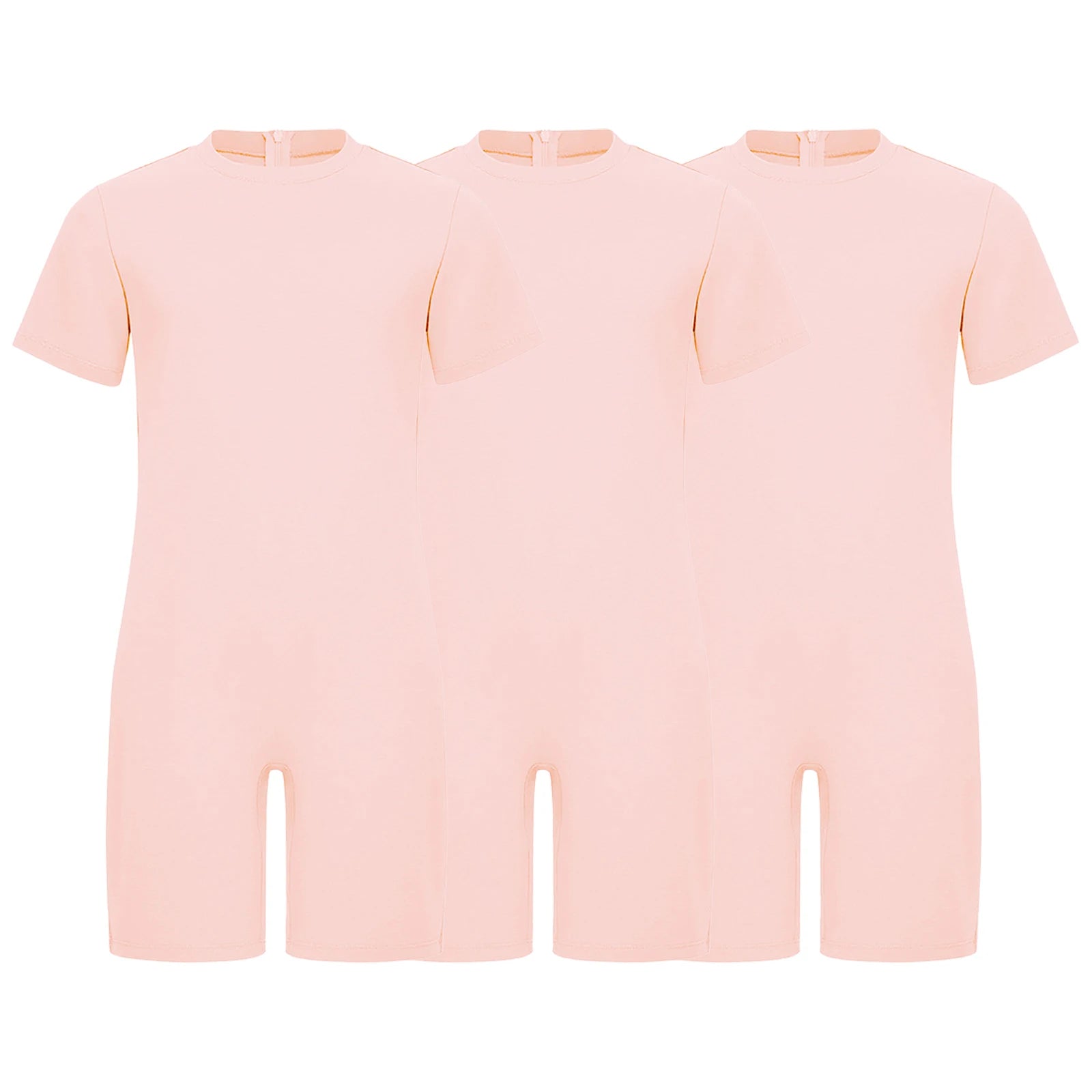 Children Boys Girls 3Pcs Set Autism Special Needs Adaptive Clothing Short Sleeve Back Zipper Anti-strip Solid Color Bodysuit