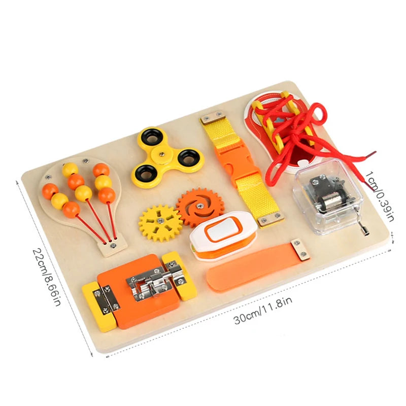 Hot Air Balloon Busy Board Wooden Sensory Toy With Gear Lock & Pull Rope Cognitive Activity Panel | Fine Motor Skills Training