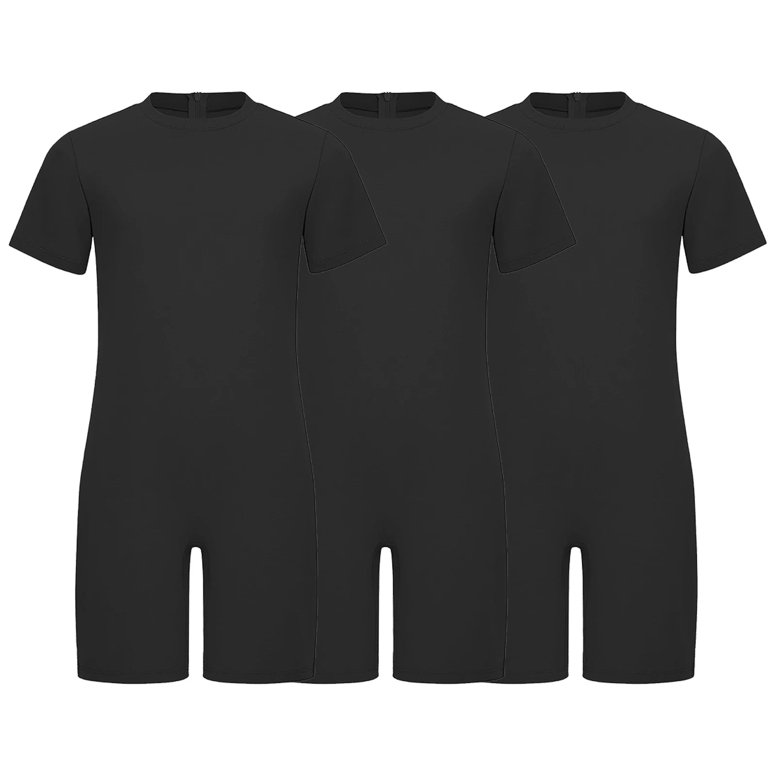 Children Boys Girls 3Pcs Set Autism Special Needs Adaptive Clothing Short Sleeve Back Zipper Anti-strip Solid Color Bodysuit