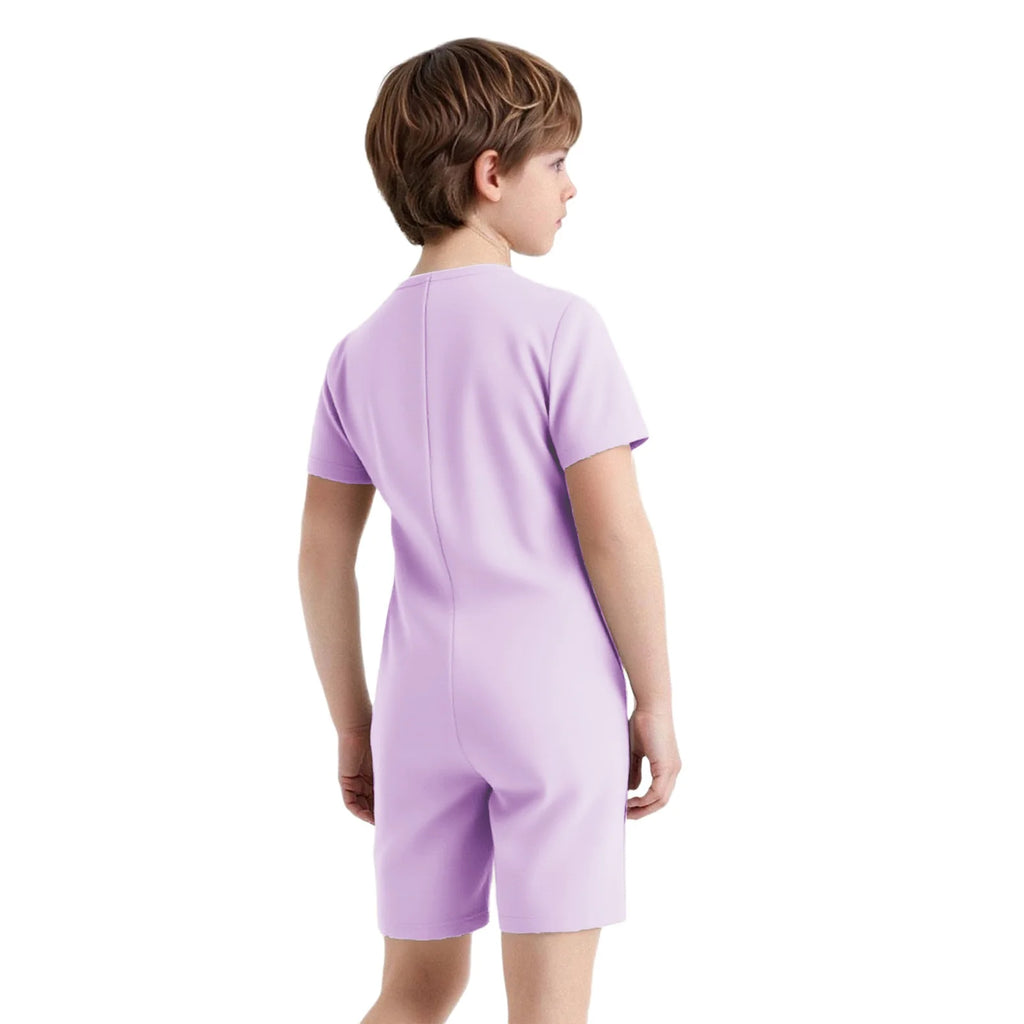 Children Boys Girls 3Pcs Set Autism Special Needs Adaptive Clothing Short Sleeve Back Zipper Anti-strip Solid Color Bodysuit