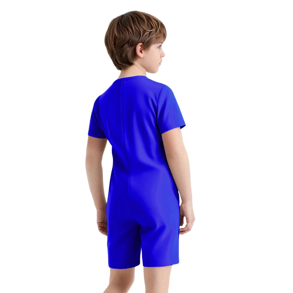 Children Boys Girls 3Pcs Set Autism Special Needs Adaptive Clothing Short Sleeve Back Zipper Anti-strip Solid Color Bodysuit