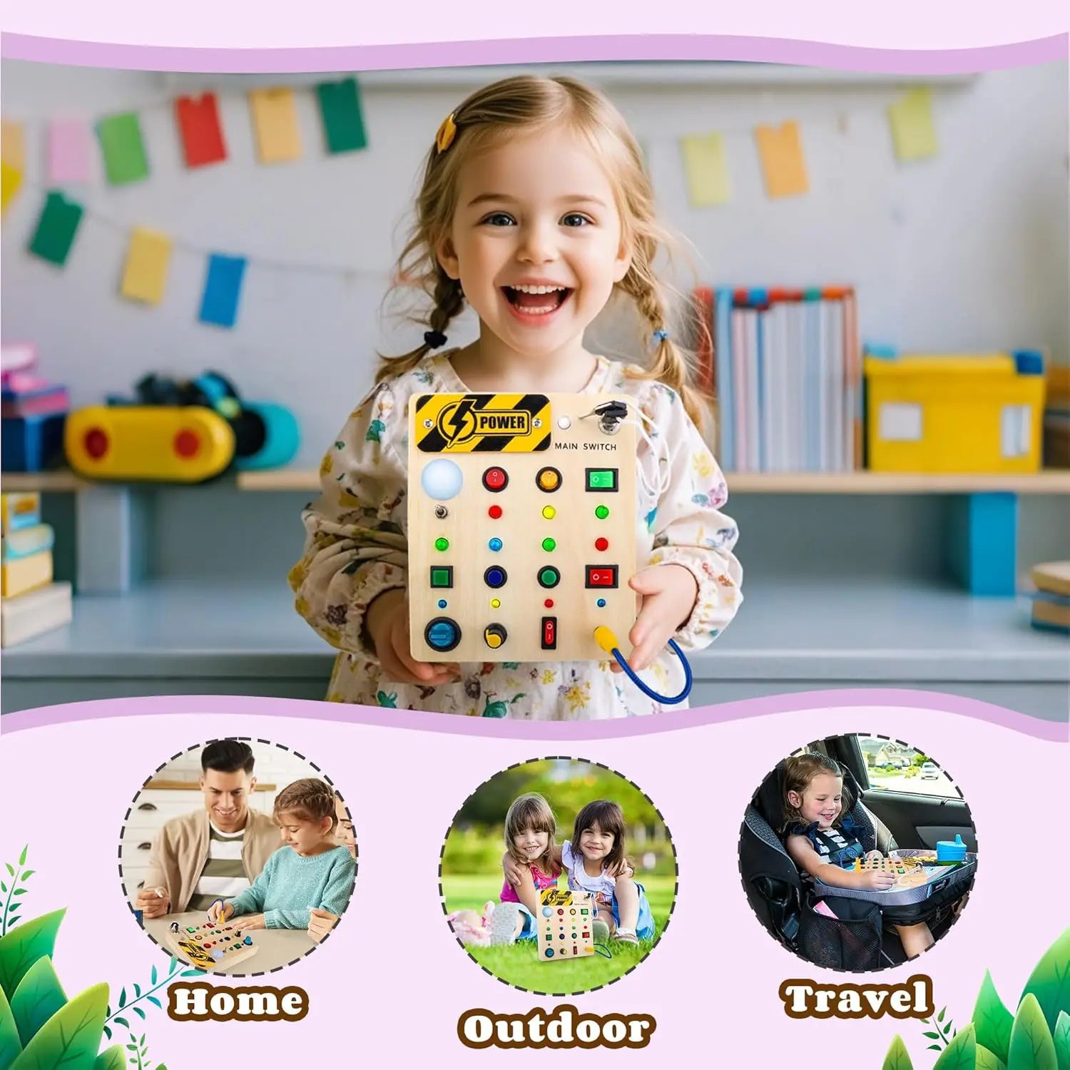 Montessori Busy Board With Switch Control Wooden Toddler Toys Sensory Travel Activities Toys For Kids Puzzle Early Learning Toys