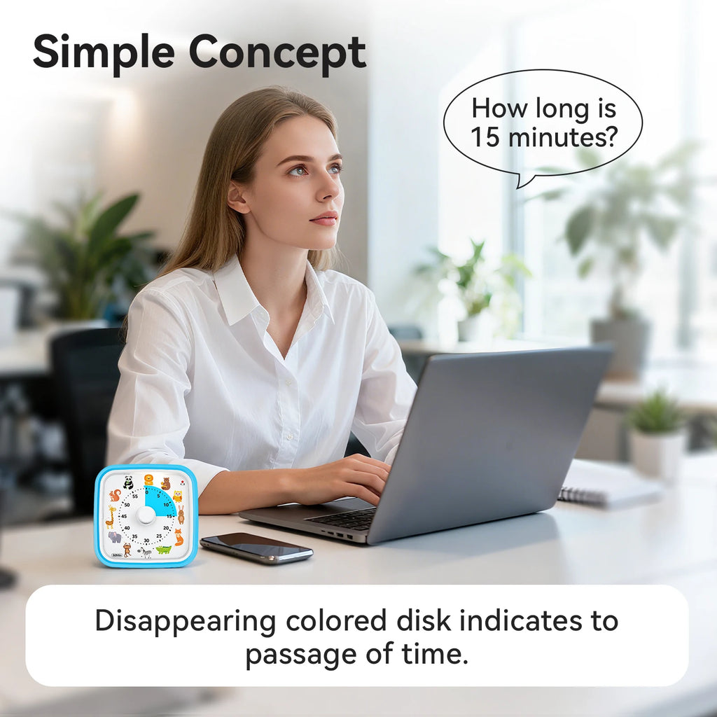 Visual Timer with Silicone Case, Land Animal Dial Countdown Timer with Optional Alarm, Silent Time Management Too