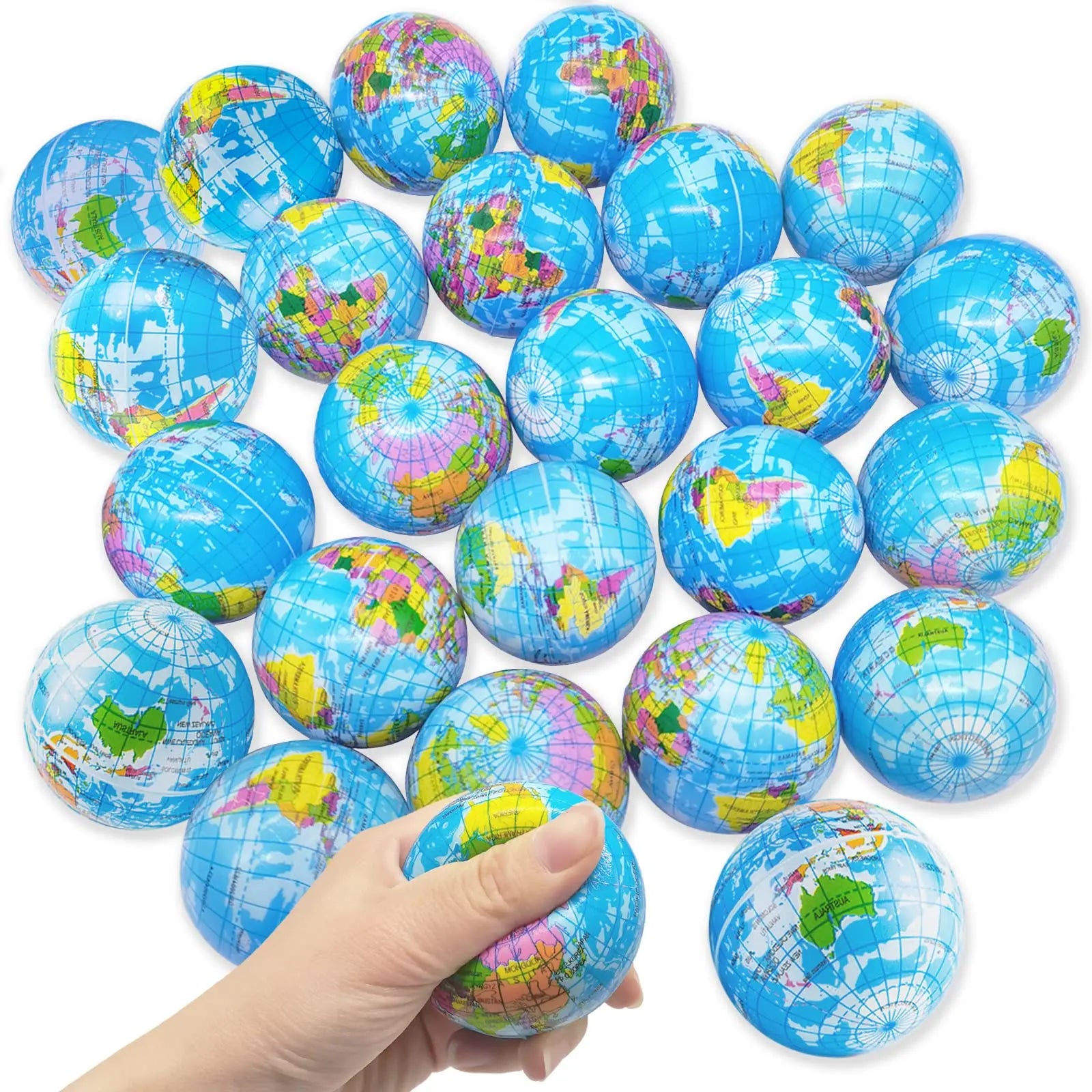 Spherical squeeze ball 2.5 inch elastic earth ball soft earth ball mini foam globe squeeze pressure ball for Kids Birthday party