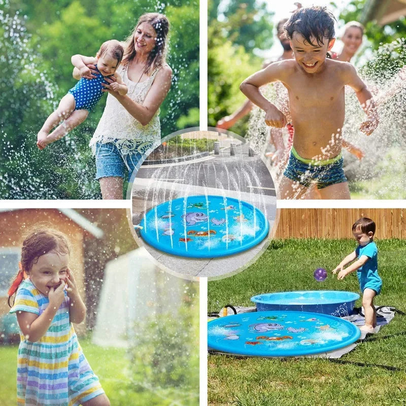 PVC Inflatable Water Spray Pad, Courtyard Water Play Pad, Blue Dolphin Pattern Water Sports Mat