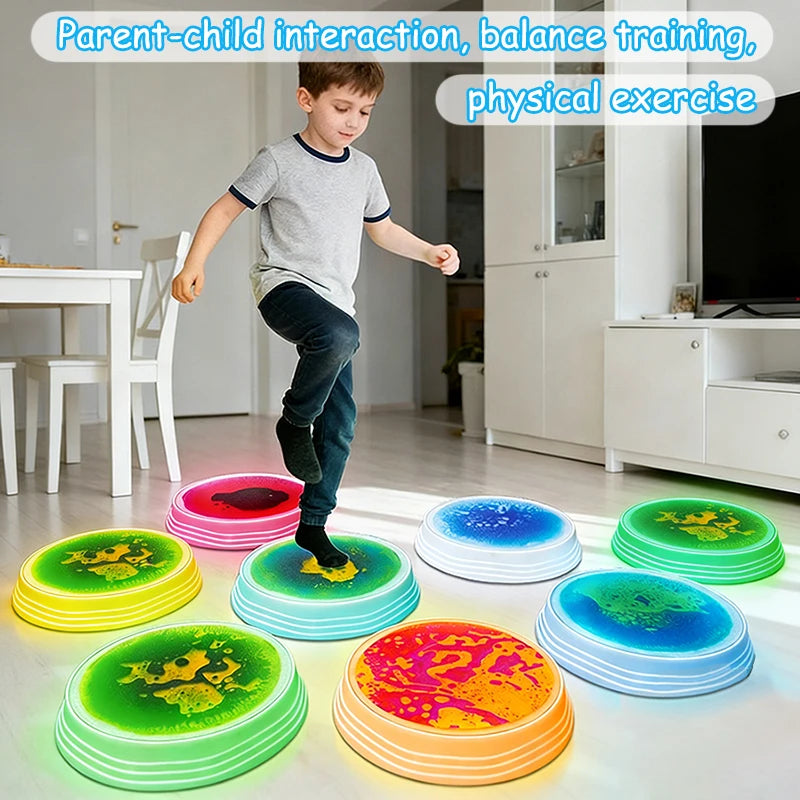 Montessori Rainbow Floor Mat LED Lighting Balance Stone Sensory Integration Training Toys Children Water Mat Jumping Sports Game
