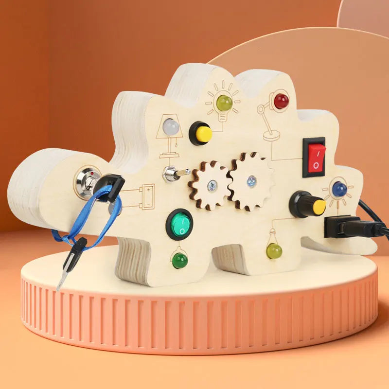 Montessori Busy Board Sensory Toys Wooden With LED Light Switch Control Board Travel Activities Children Games For 2-4 Years Old