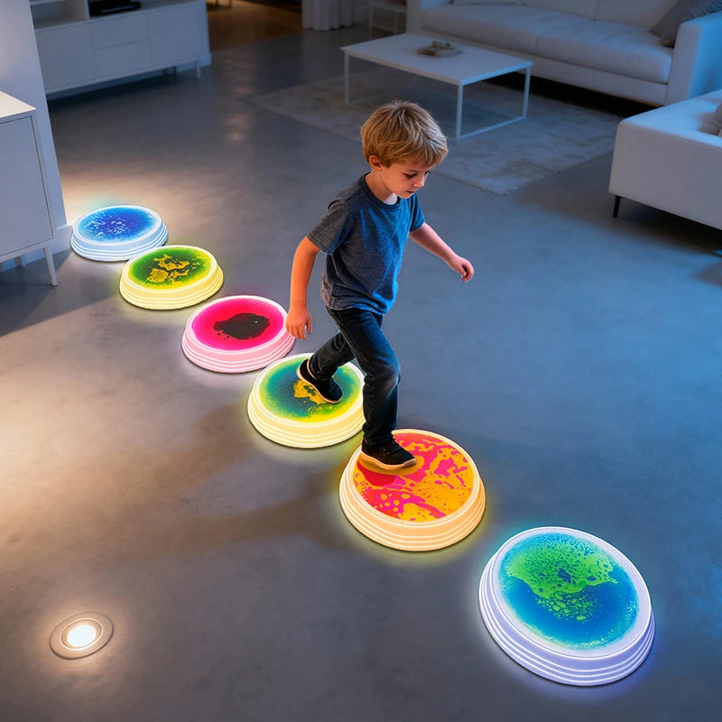 Montessori Rainbow Floor Mat LED Lighting Balance Stone Sensory Integration Training Toys Children Water Mat Jumping Sports Game