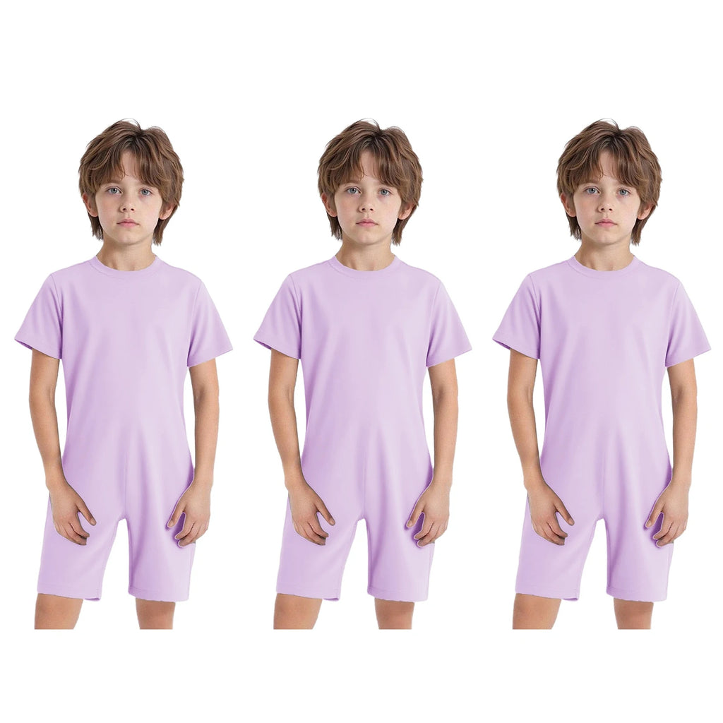 Children Boys Girls 3Pcs Set Autism Special Needs Adaptive Clothing Short Sleeve Back Zipper Anti-strip Solid Color Bodysuit