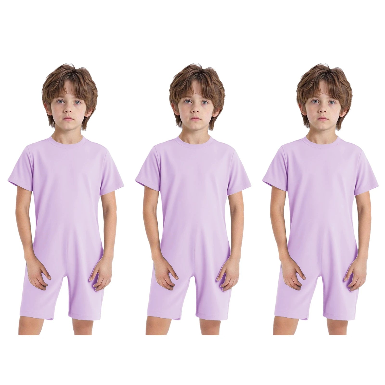 Children Boys Girls 3Pcs Set Autism Special Needs Adaptive Clothing Short Sleeve Back Zipper Anti-strip Solid Color Bodysuit