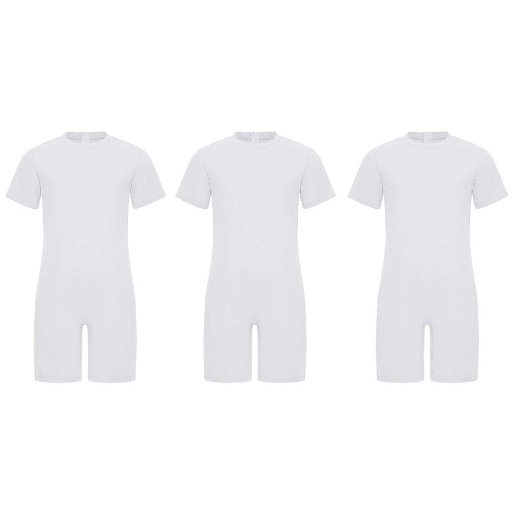 Children Boys Girls 3Pcs Set Autism Special Needs Adaptive Clothing Short Sleeve Back Zipper Anti-strip Solid Color Bodysuit