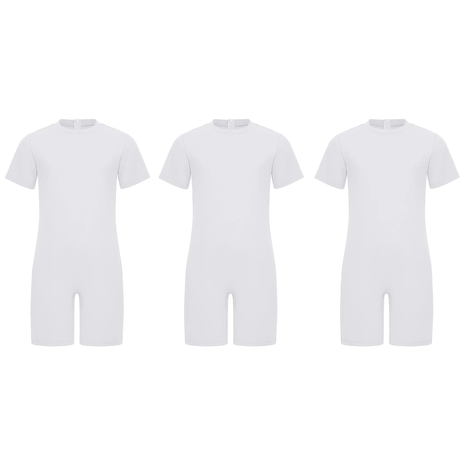 Children Boys Girls 3Pcs Set Autism Special Needs Adaptive Clothing Short Sleeve Back Zipper Anti-strip Solid Color Bodysuit