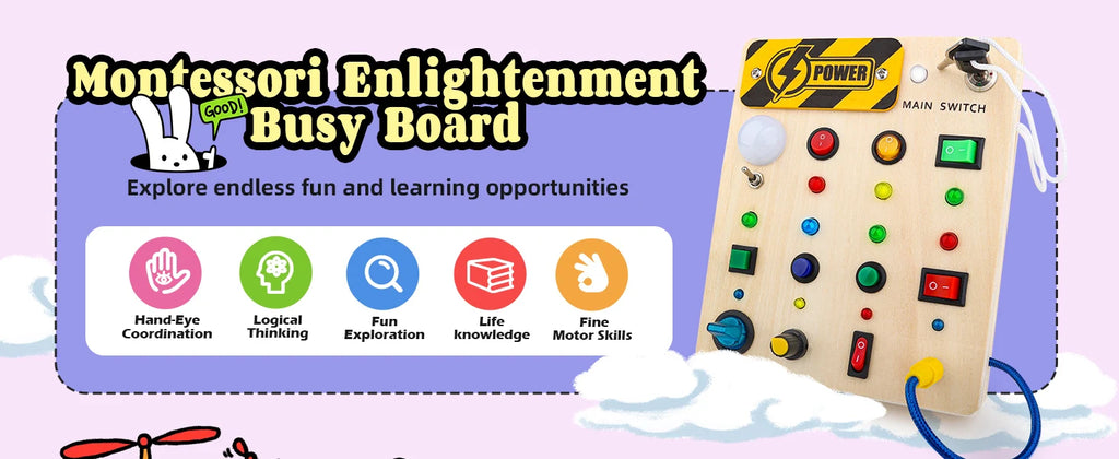 Montessori Busy Board With Switch Control Wooden Toddler Toys Sensory Travel Activities Toys For Kids Puzzle Early Learning Toys