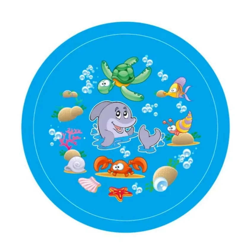 PVC Inflatable Water Spray Pad, Courtyard Water Play Pad, Blue Dolphin Pattern Water Sports Mat