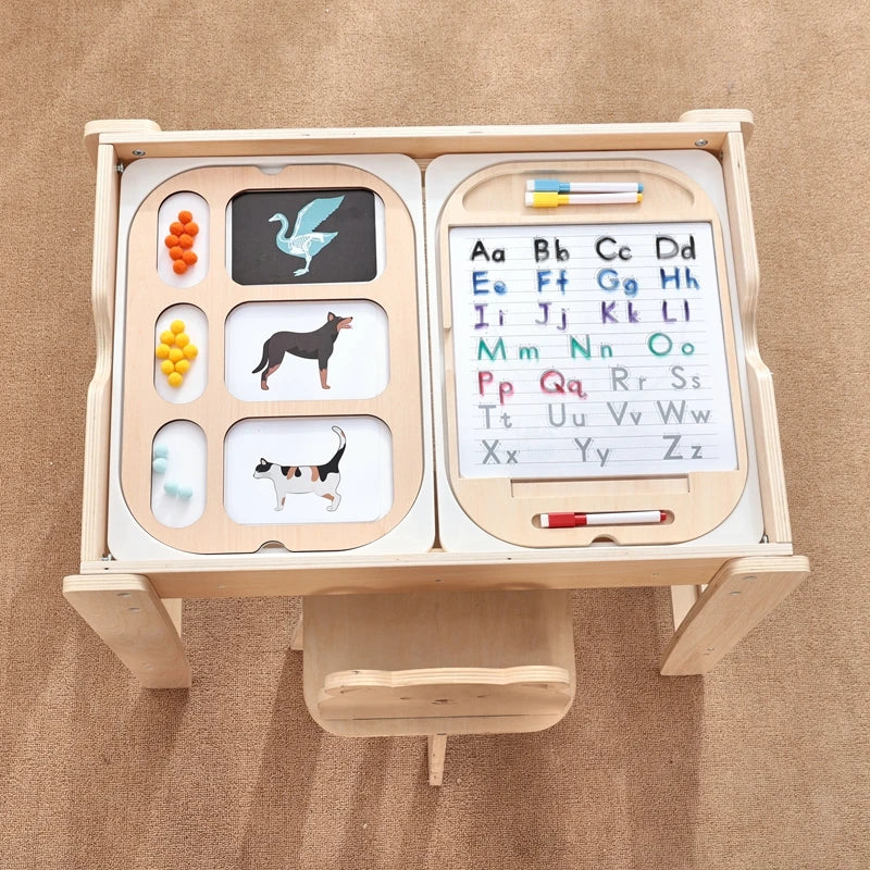 Montessori Children's Optical Wooden Sensory Table Used for Sensory Board Games Number and Letter Spelling Toys Gift