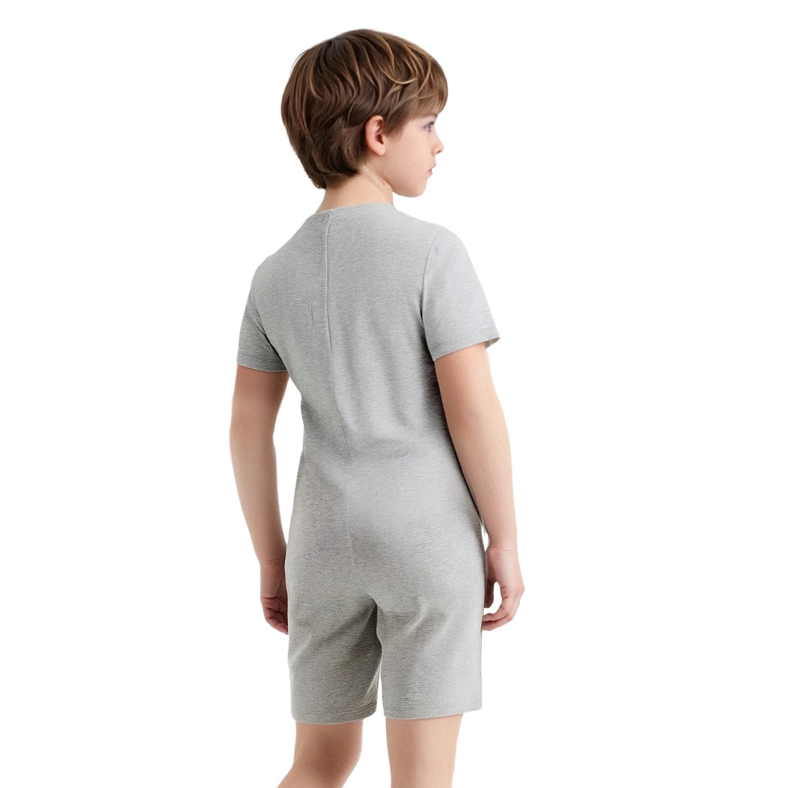 Children Boys Girls 3Pcs Set Autism Special Needs Adaptive Clothing Short Sleeve Back Zipper Anti-strip Solid Color Bodysuit