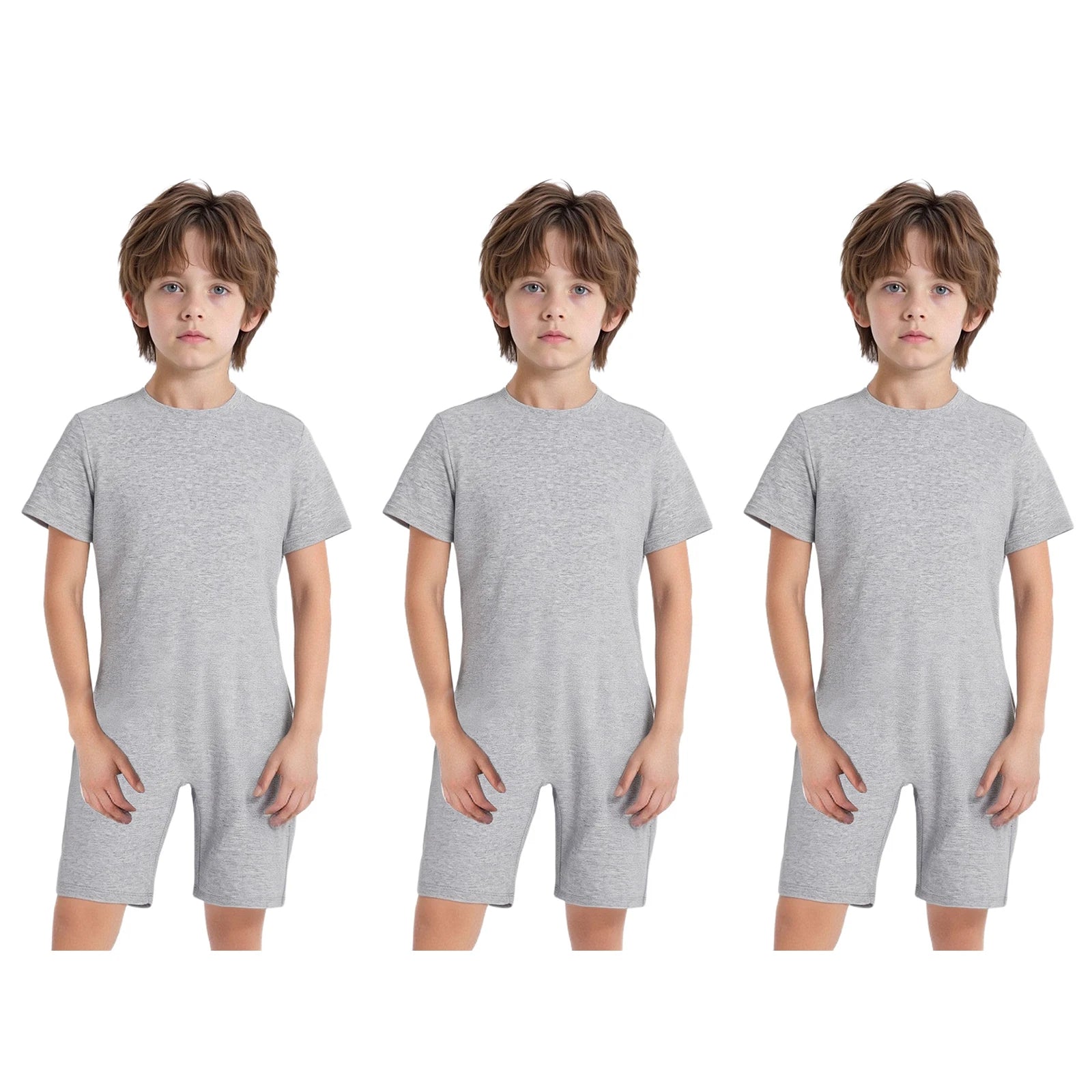 Children Boys Girls 3Pcs Set Autism Special Needs Adaptive Clothing Short Sleeve Back Zipper Anti-strip Solid Color Bodysuit