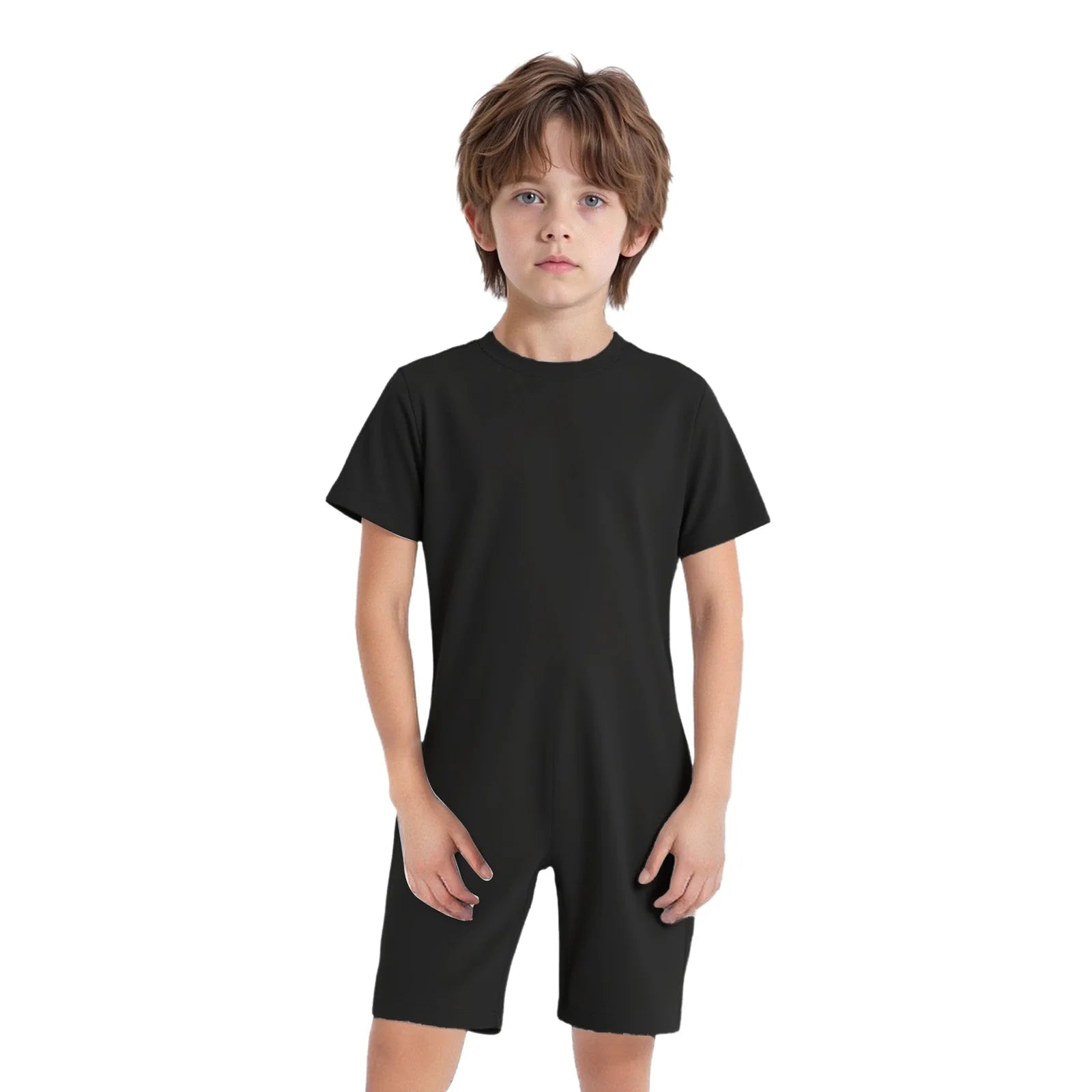 Children Boys Girls 3Pcs Set Autism Special Needs Adaptive Clothing Short Sleeve Back Zipper Anti-strip Solid Color Bodysuit