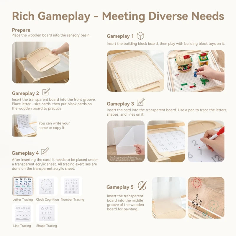 Montessori Children's Optical Wooden Sensory Table Used for Sensory Board Games Number and Letter Spelling Toys Gift
