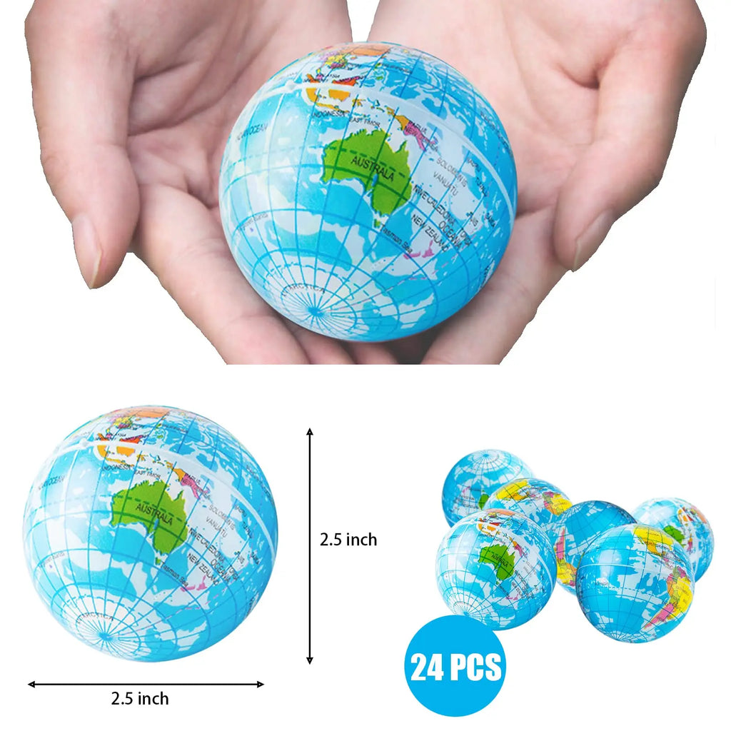 Spherical squeeze ball 2.5 inch elastic earth ball soft earth ball mini foam globe squeeze pressure ball for Kids Birthday party