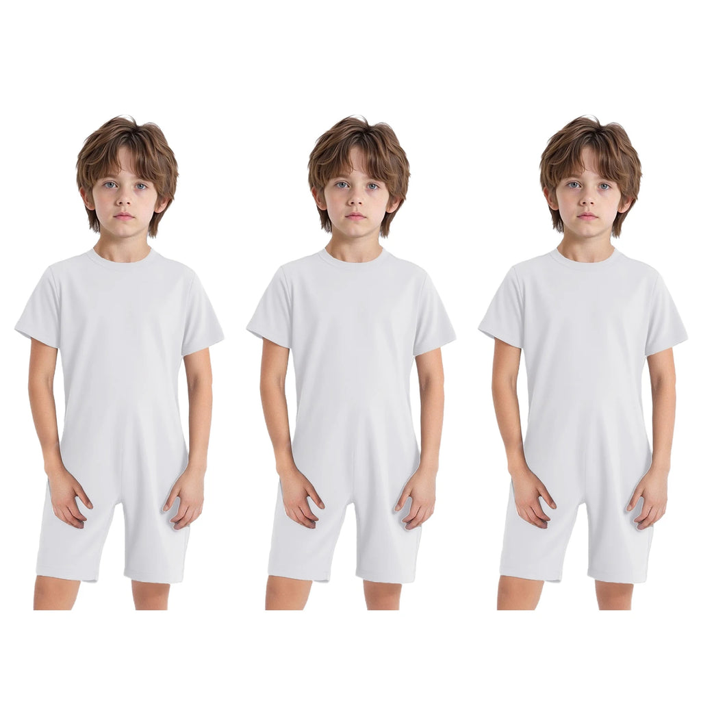 Children Boys Girls 3Pcs Set Autism Special Needs Adaptive Clothing Short Sleeve Back Zipper Anti-strip Solid Color Bodysuit