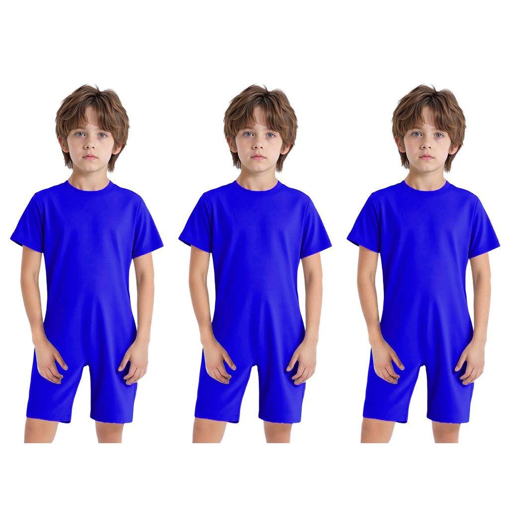 Children Boys Girls 3Pcs Set Autism Special Needs Adaptive Clothing Short Sleeve Back Zipper Anti-strip Solid Color Bodysuit
