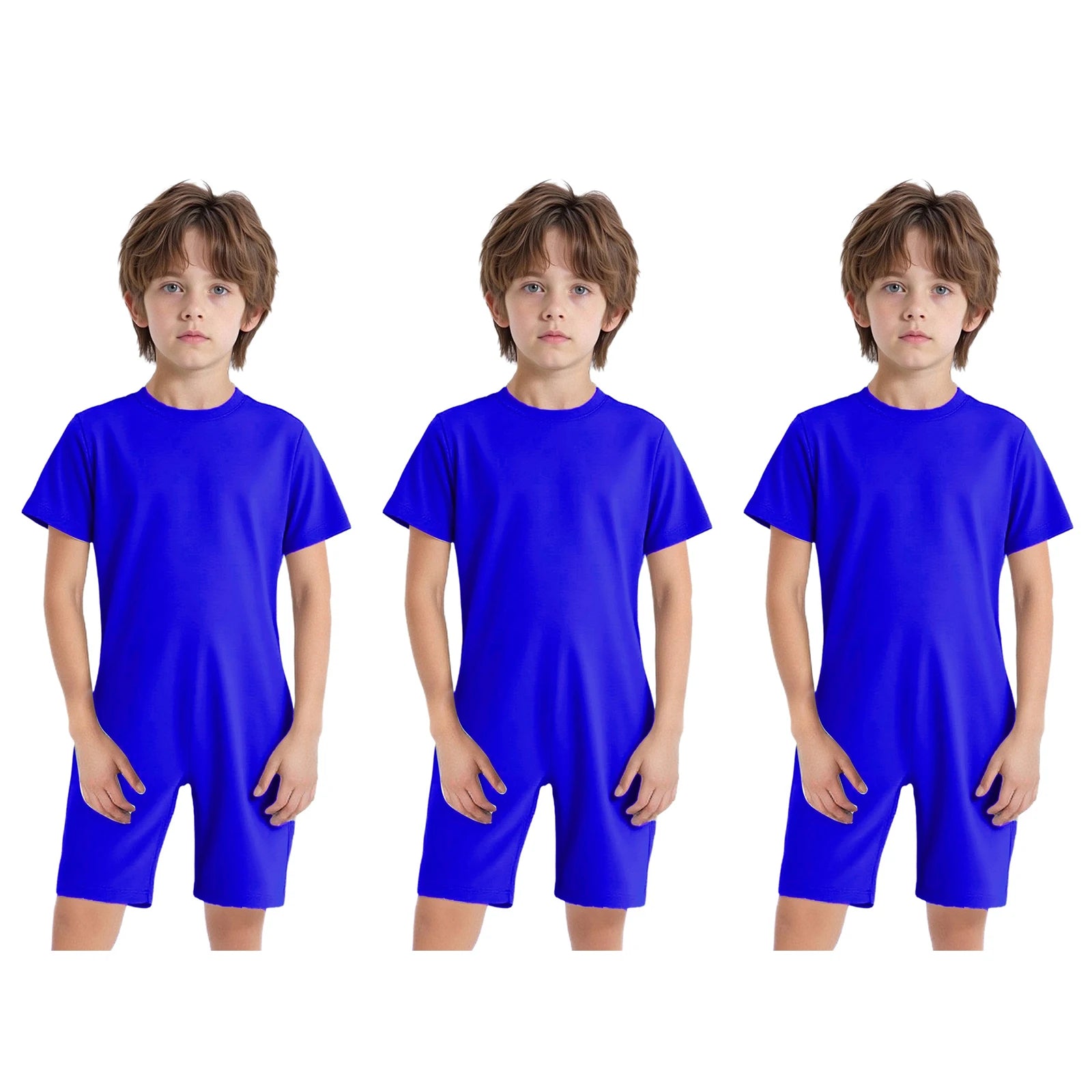 Children Boys Girls 3Pcs Set Autism Special Needs Adaptive Clothing Short Sleeve Back Zipper Anti-strip Solid Color Bodysuit