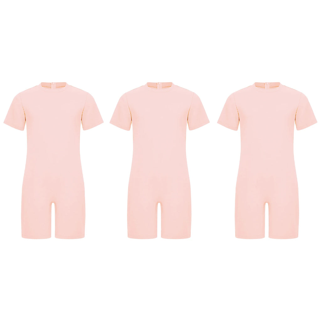 Children Boys Girls 3Pcs Set Autism Special Needs Adaptive Clothing Short Sleeve Back Zipper Anti-strip Solid Color Bodysuit