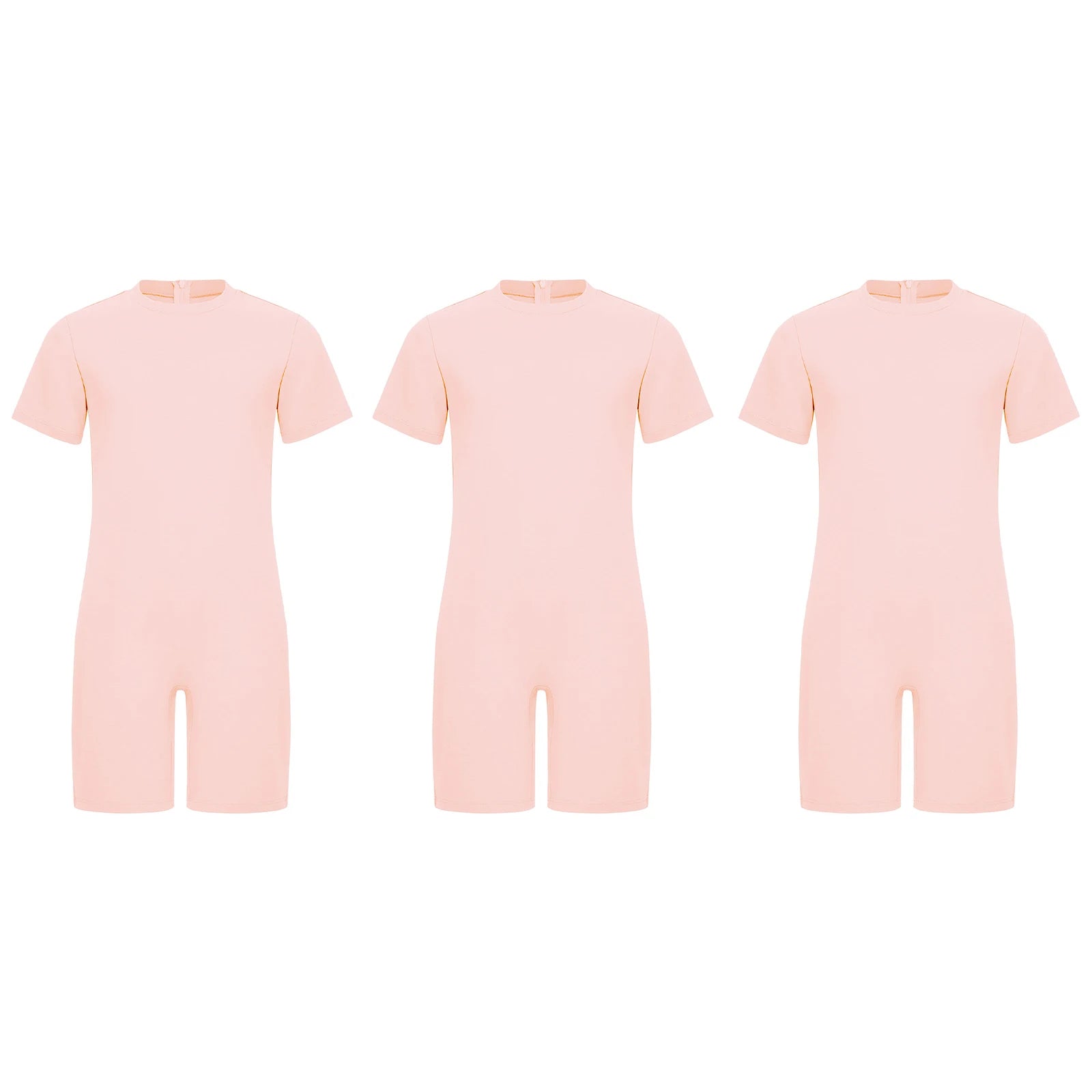 Children Boys Girls 3Pcs Set Autism Special Needs Adaptive Clothing Short Sleeve Back Zipper Anti-strip Solid Color Bodysuit