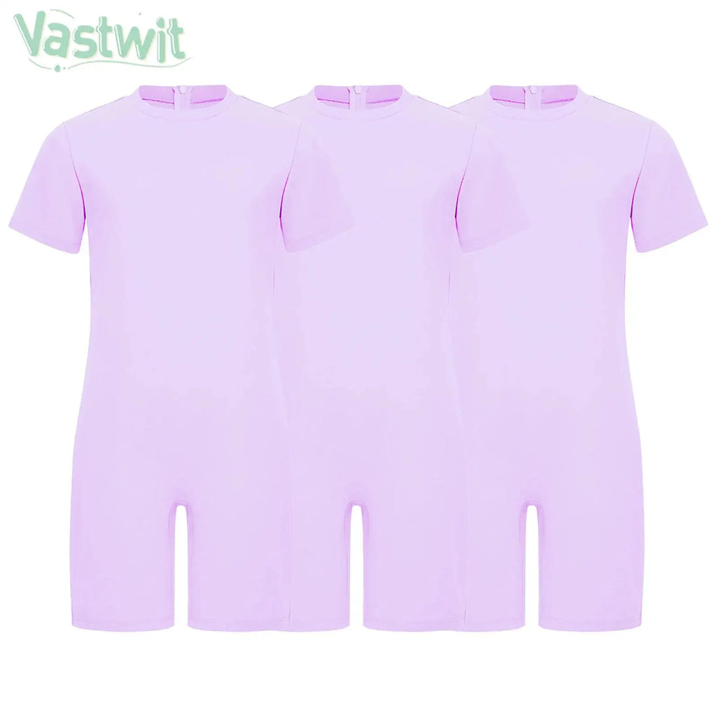Children Boys Girls 3Pcs Set Autism Special Needs Adaptive Clothing Short Sleeve Back Zipper Anti-strip Solid Color Bodysuit