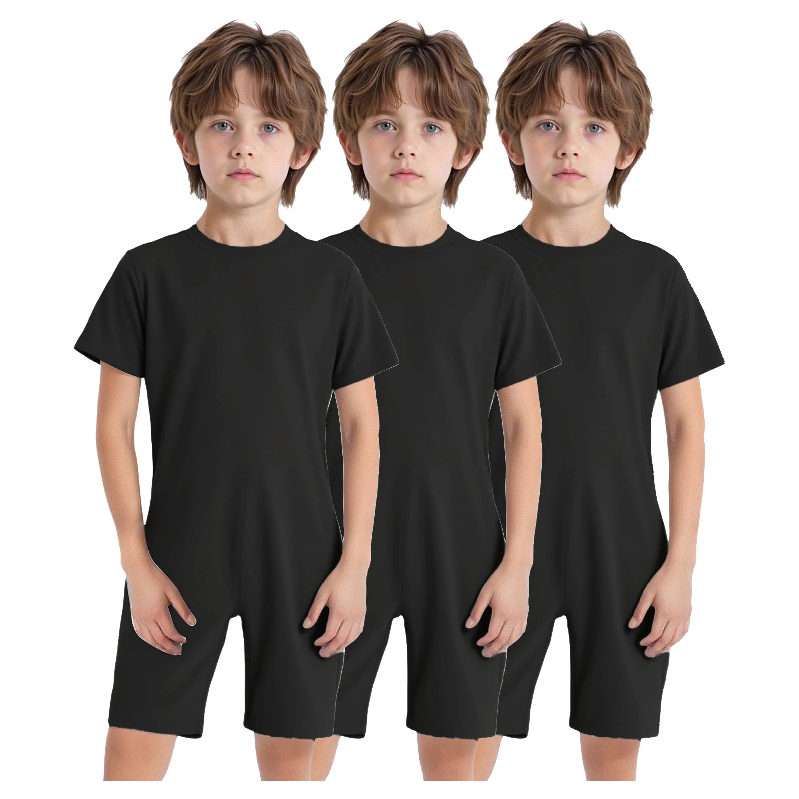 Children Boys Girls 3Pcs Set Autism Special Needs Adaptive Clothing Short Sleeve Back Zipper Anti-strip Solid Color Bodysuit