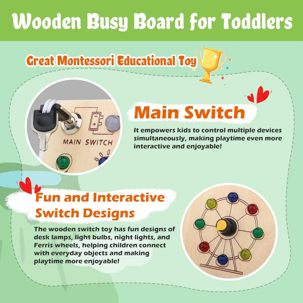 Montessori Busy Board With Switch Control Wooden Toddler Toys Sensory Travel Activities Toys For Kids Puzzle Early Learning Toys
