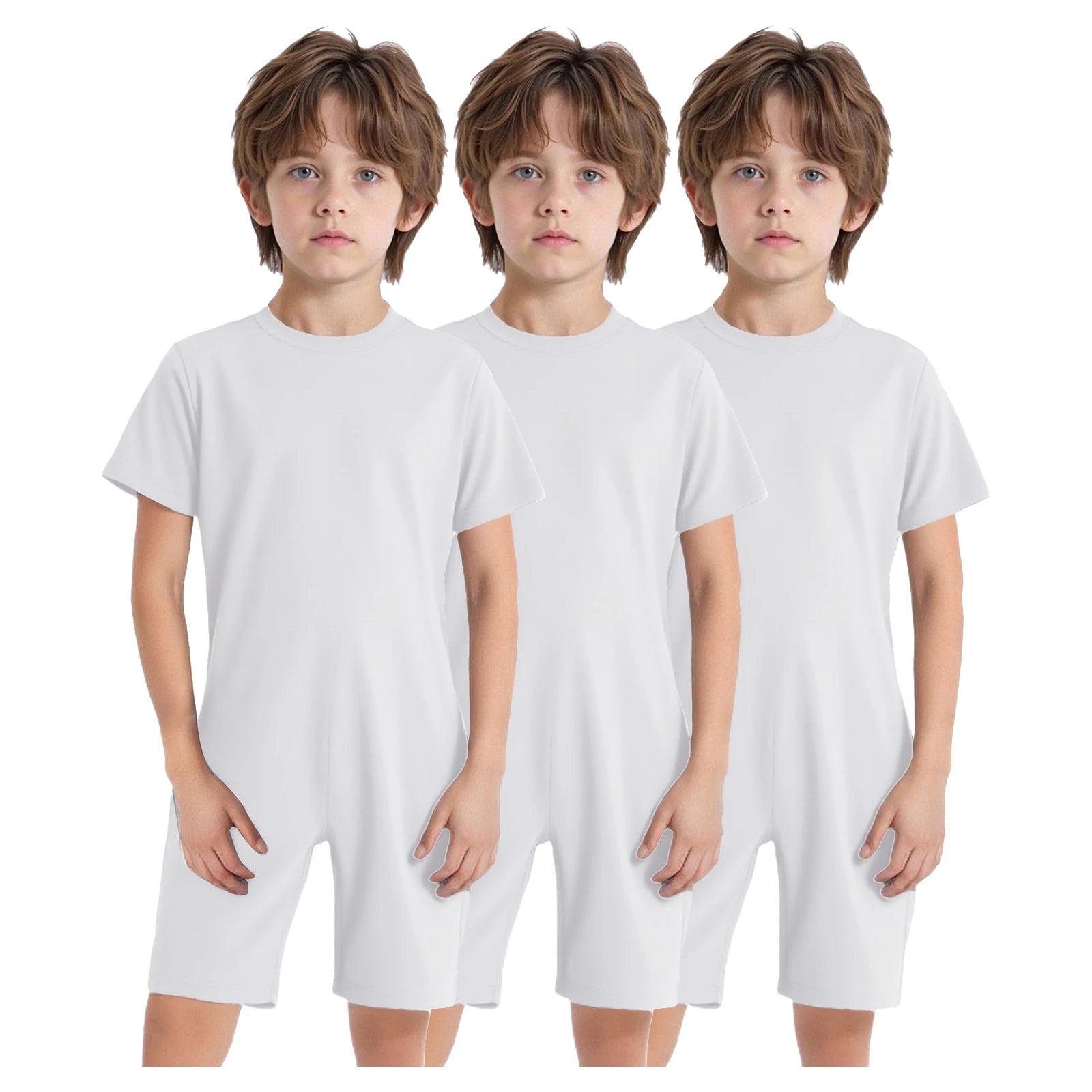 Children Boys Girls 3Pcs Set Autism Special Needs Adaptive Clothing Short Sleeve Back Zipper Anti-strip Solid Color Bodysuit